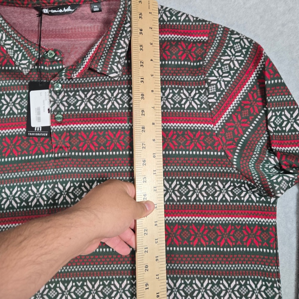 Travis Mathew Mens XXL LS Polo Shirt Red Green Fair Isle Holiday Christmas - Picture 7 of 11